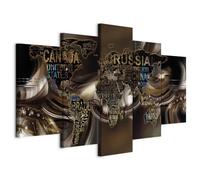 B&D XXL - Tableau décoratif Carte du monde 200x100 cm - Impression sur toile colorée - Décoration murale - Abstraction scintillait diamants bruns vagues continents cartes du monde k-A-0041-b-n