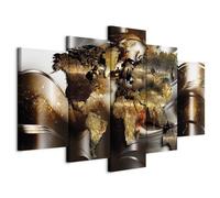 B&D XXL - Tableau décoratif Carte du monde 200x100 cm - Impression sur toile colorée - Décoration murale pour salon et chambre - Continents cartes métal monde moderne fond doré k-A-0017-b-n