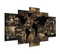 B&D XXL - Tableau décoratif Carte du monde 200x100 cm - Impression sur toile colorée - Décoration murale pour salon et chambre - Marron gris beige - Carte du monde des continents k-A-0008-b-o