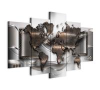 B&D XXL - Tableau décoratif Carte du monde 200x100 cm - Impression sur toile en noir et blanc - Décoration murale pour salon et chambre - Blanc gris - Carte du monde des continents k-A-0013-b-p