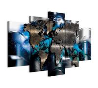 B&D XXL - Tableau décoratif Carte du monde 225x112,5 cm - Impression sur toile colorée - Décoration murale pour salon et chambre - Abstraction continents cartes bleu monde or k-A-0017-b-p