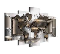 B&D XXL - Tableau décoratif Carte du monde 225x112,5 cm - Impression sur toile colorée - Décoration murale pour salon et chambre - Noir gris vert - Carte du monde des continents k-A-0013-b-n