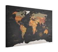 B&D XXL - Tableau décoratif Carte du monde 60x40 cm - Impression sur toile colorée - Décoration murale pour salon et chambre - Boussole marron cartes du monde des continents k-C-0048-b-c