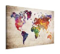 B&D XXL - Tableau décoratif Carte du monde 90x60 cm - Impression sur toile colorée - Décoration murale pour salon et chambre - Abstraction coloré continents cartes monde moderne k-B-0027-b-a