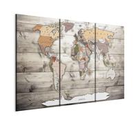 B&D XXL - Tableau décoratif Carte du monde 90x60 cm - Impression sur toile colorée - Décoration murale pour salon et chambre - Vert marron - Bois continents cartes monde fond k-C-0035-b-g