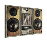 B&D XXL - Tableau décoratif inspirant 60x40 cm - Impression sur toile colorée - Décoration murale pour salon et chambre - Cadre en Bois - Beige gris rose - Bois ancien rétro musique i-B-0018-b-e
