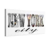 B&D XXL - Tableau décoratif moderne 150x50 cm - Impression sur toile colorée - Décoration murale pour salon et chambre - Gris marron noir - Villes inscriptions new york usa 020115-31
