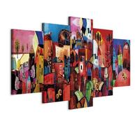 B&D XXL - Tableau décoratif moderne 200x100 cm - Impression sur toile colorée - Décoration murale pour salon et chambre - Blanc rose bleu rouge - Architecture de ville moderne et colorée 051447