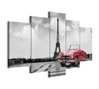 B&D XXL - Tableau décoratif moderne 200x100 cm - Impression sur toile colorée - Décoration murale pour salon et chambre - Architecture ville urbain paris voitures tour eiffel 030106-11