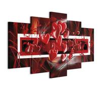 B&D XXL - Tableau décoratif moderne 200x100 cm - Impression sur toile colorée - Décoration murale pour salon et chambre - Cadre en Bois - Rose rouge gris - Coeurs d'amour abstraits 020101-154