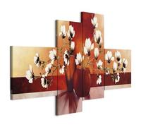 B&D XXL - Tableau décoratif moderne 200x90 cm - Impression sur toile colorée - Décoration murale pour salon et chambre - Orange rouge marron - Bouquet fleurs magnolias nature plantes 0107-10