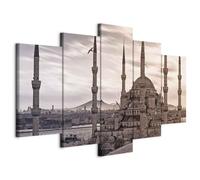 B&D XXL - Tableau décoratif moderne 225x112,5 cm - Impression sur toile colorée - Décoration murale pour salon et chambre - Marron gris beige - Ville architecture urbain temple türkiye 030102-11