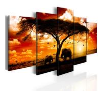B&D XXL - Tableau décoratif moderne 225x112,5 cm - Impression sur toile colorée - Décoration murale pour salon et chambre - Afrique nature paysage oiseaux savane éléphants zèbres 051378