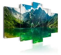 B&D XXL - Tableau décoratif moderne 225x112,5 cm - Impression sur toile colorée - Décoration murale pour salon et chambre - Gris vert marron bleu - Montagnes lac paysage paysage 030212-102