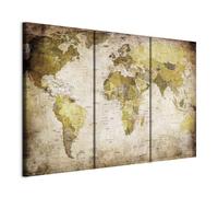 B&D XXL - Tableau décoratif moderne 60x40 cm - Impression sur toile colorée - Décoration murale pour salon et chambre - Cadre en Bois - Marron vert blanc - Carte du monde des continents 020213-3