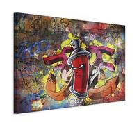 B&D XXL - Tableau décoratif moderne 90x60 cm - Impression sur toile colorée - Décoration murale pour salon et chambre - Marron jaune vert violet - Papier peint de rue coloré graffiti 020105-12