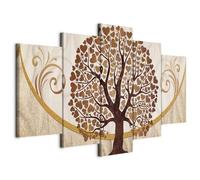 B&D XXL - Tableau décoratif nature 100x50 cm - Impression sur toile colorée - Décoration murale - Abstraction arbres amour ornements couple baiser romantique coeurs doré b-C-0073-b-p