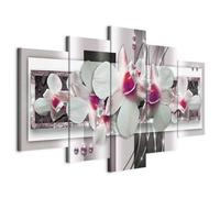 B&D XXL - Tableau décoratif nature 100x50 cm - Impression sur toile colorée - Décoration murale pour salon et chambre - Marron rouge gris - Abstraction fleurs nature orchidées plantes b-A-0042-b-o