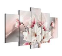 B&D XXL - Tableau décoratif nature 100x50 cm - Impression sur toile colorée - Décoration murale pour salon et chambre - Gris vert marron - Fleurs colorées magnolias nature plantes b-A-0217-b-m