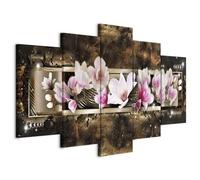 B&D XXL - Tableau décoratif nature 100x50 cm - Impression sur toile colorée - Décoration murale pour salon et chambre - Vert beige rose - Fleurs magnolias nature plantes b-A-0030-b-n