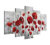 B&D XXL - Tableau décoratif nature 100x50 cm - Impression sur toile colorée - Décoration murale pour salon et chambre - Rouge gris - Artistique fleurs coquelicots nature plantes gris b-A-0001-b-n