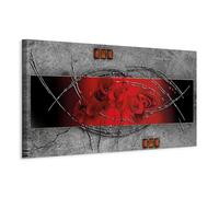 B&D XXL - Tableau décoratif nature 120x40 cm - Impression sur toile colorée - Décoration murale pour salon et chambre - Rouge rose marron gris - Nature plantes coquelicots abstraction b-A-0819-b-a