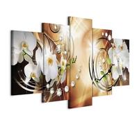 B&D XXL - Tableau décoratif nature 150x75 cm - Impression sur toile colorée - Décoration murale - Abstraction blanc éclat diamants fleurs nature orchidées perle orange plantes b-A-0257-b-o