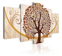 B&D XXL - Tableau décoratif nature 150x75 cm - Impression sur toile colorée - Décoration murale - Abstraction arbres amour ornements couple baiser romantique coeurs doré b-C-0073-b-p