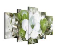 B&D XXL - Tableau décoratif nature 150x75 cm - Impression sur toile colorée - Décoration murale - Lueur cristaux colorés fleurs magnolias nature ornements plantes vert b-A-0299-b-p