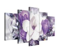 B&D XXL - Tableau décoratif nature 150x75 cm - Impression sur toile colorée - Décoration murale - Lueur violet cristaux colorés fleurs magnolias nature ornements plantes b-A-0299-b-n