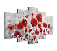B&D XXL - Tableau décoratif nature 150x75 cm - Impression sur toile colorée - Décoration murale pour salon et chambre - Rouge gris - Artistique fleurs coquelicots nature plantes gris b-A-0001-b-n