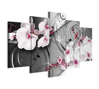 B&D XXL - Tableau décoratif nature 150x75 cm - Impression sur toile colorée - Décoration murale pour salon et chambre - Gris violet noir - Abstraction fleurs nature orchidées plantes b-A-0069-b-p