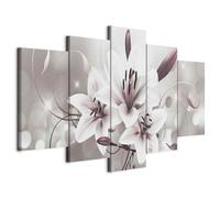 B&D XXL - Tableau décoratif nature 150x75 cm - Impression sur toile colorée - Décoration murale pour salon et chambre - Abstraction lueur rouge fleurs lys nature plantes lumière b-C-0041-b-n