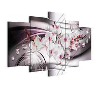 B&D XXL - Tableau décoratif nature 200x100 cm - Impression sur toile colorée - Décoration murale - Abstraction diamants fleurs nature moderne orchidées rayures plantes rose b-A-0238-b-o