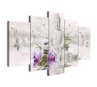 B&D XXL - Tableau décoratif nature 200x100 cm - Impression sur toile colorée - Décoration murale - Asie bouddha bouddhisme feng shui orchidées orienter les ornements zen b-A-0020-b-n