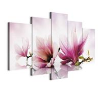 B&D XXL - Tableau décoratif nature 200x100 cm - Impression sur toile colorée - Décoration murale pour salon et chambre - Rose rouge jaune - Fleurs magnolias nature plantes b-A-0070-b-n