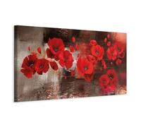 B&D XXL - Tableau décoratif nature 90x30 cm - Impression sur toile colorée - Décoration murale pour salon et chambre - Beige rouge rose - Nature fleurs coquelicots abstraction b-A-0796-b-a