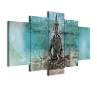 B&D XXL - Tableau décoratif oriental 150x75 cm - Impression sur toile colorée - Décoration murale pour salon et chambre - Cadre en Bois - Vert gris - Bouddha abstrait turquoise p-C-10000-b-a