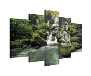 B&D XXL - Tableau décoratif paysage 100x50 cm - Impression sur toile colorée - Décoration murale - Asie bouddha feng shui forêt nature orienter paysage sculpture cascade zen c-C-0019-b-p