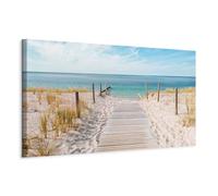 B&D XXL - Tableau décoratif paysage 150x50 cm - Impression sur toile colorée - Décoration murale pour salon et chambre - Bois coloré paysage mer nature ciel paysage plage eau c-A-0107-b-a