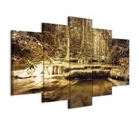 B&D XXL - Tableau décoratif paysage 150x75 cm - Impression sur toile colorée - Décoration murale pour salon et chambre - Cadre en Bois - Marron beige gris - Cascade naturelle c-B-0036-b-p