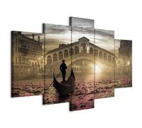 B&D XXL - Tableau décoratif paysage 150x75 cm - Impression sur toile colorée - Décoration murale pour salon et chambre - Architecture paysage bateaux ville pont venise italie eau c-A-0146-b-p