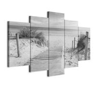 B&D XXL - Tableau décoratif paysage 150x75 cm - Impression sur toile en noir et blanc - Décoration murale pour salon et chambre - Paysage mer pont nature paysage sable plage eau c-B-0006-b-p