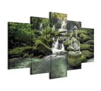 B&D XXL - Tableau décoratif paysage 200x100 cm - Impression sur toile colorée - Décoration murale - Asie bouddha feng shui forêt nature orienter paysage sculpture cascade zen c-C-0019-b-p
