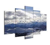 B&D XXL - Tableau décoratif paysage 200x100 cm - Impression sur toile colorée - Décoration murale pour salon et chambre - Gris bleu - Montagnes paysage nature ciel paysage hiver c-B-0082-b-m