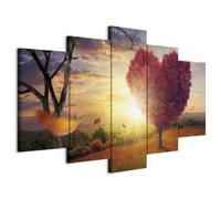 B&D XXL - Tableau décoratif paysage 200x100 cm - Impression sur toile - Décoration murale - Bois arbres fleurs prairie forêt feuilles amour nature paysage plantes coeurs soleil c-C-0015-b-n