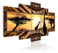 B&D XXL - Tableau décoratif paysage 225x112,5 cm - Impression sur toile colorée - Décoration murale - Afrique été nature savane texture coucher de soleil animaux girafes c-A-0035-b-m