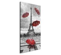 B&D XXL - Tableau décoratif ville 70x140 cm - Impression sur toile colorée - Décoration murale pour salon et chambre - Architecture rouge pluie france ville urbain paris tour eiffel d-B-0076-b-b