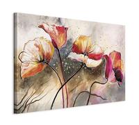 B&D XXL - Tableau Décoration 60x40 cm 1 Partie - Impression sur Toile Cadre en Bois Salon Chambre Déco Murale Tableaux Maison Bureau Cuisine - Fleurs Coquelicots Rouge 0107-13