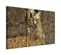 B&D XXL - Tableau Décoration Murale Salon, Gustav Klimt les Gens, 60x40 cm | Clous Inclus, Impression sur Toile, Tableaux, Posters et Arts Décoratifs, Couple Baiser Personnages Silhouettes Visages Dorés
